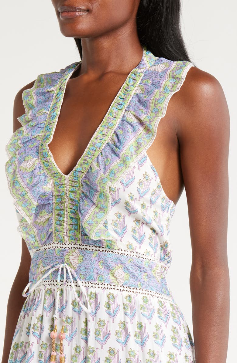 ALICIA BELL Harper Floral Ruffle Neck Tiered Cotton & Silk Maxi Dress, Alternate, color, 