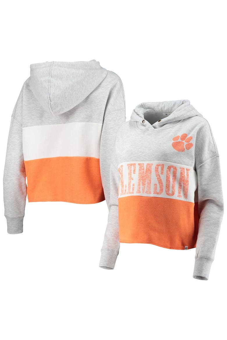Women's '47 Heathered Gray/Heathered Orange Clemson Tigers Lizzy Colorblocked Cropped Pullover Hoodie, Main, color, Heather Gray