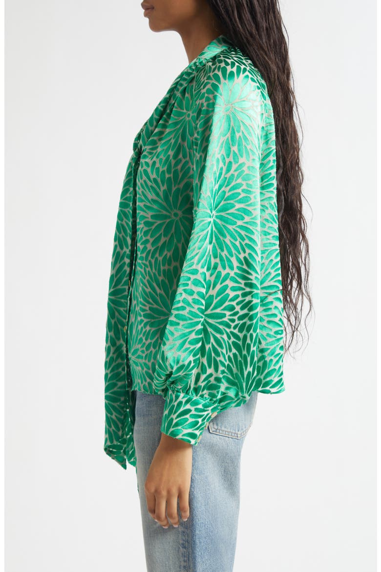 Aura Tie Neck Shirt, Alternate, color, BRIGHT PALM BURNOUT