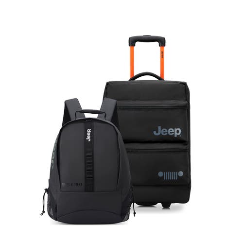 Jeep Softside 20" Two Wheel Rolling Travel Duffle Bag [js006b] & Laptop Travel Backpack [js011b] Set In Black