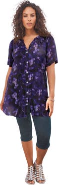 Roaman's Plus Size Angelina Crinkle Crepe Y Neck Short Sleeve Tunic
