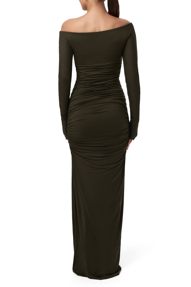 Off the Shoulder Long Sleeve Body-Con Maxi Dress, Alternate, color, OLIVE