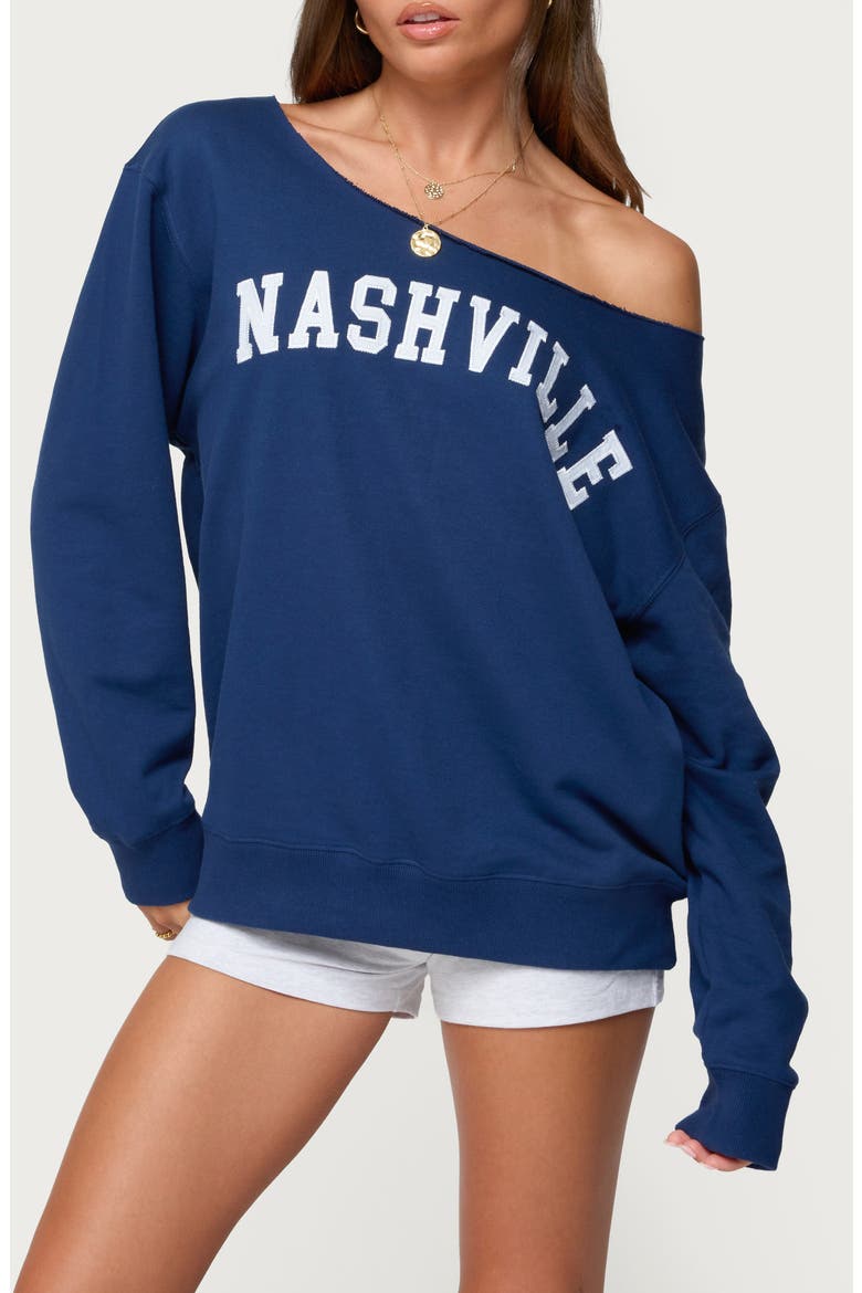 Nashville Oversize Off the Shoulder Sweatshirt, Main, color, NAVY