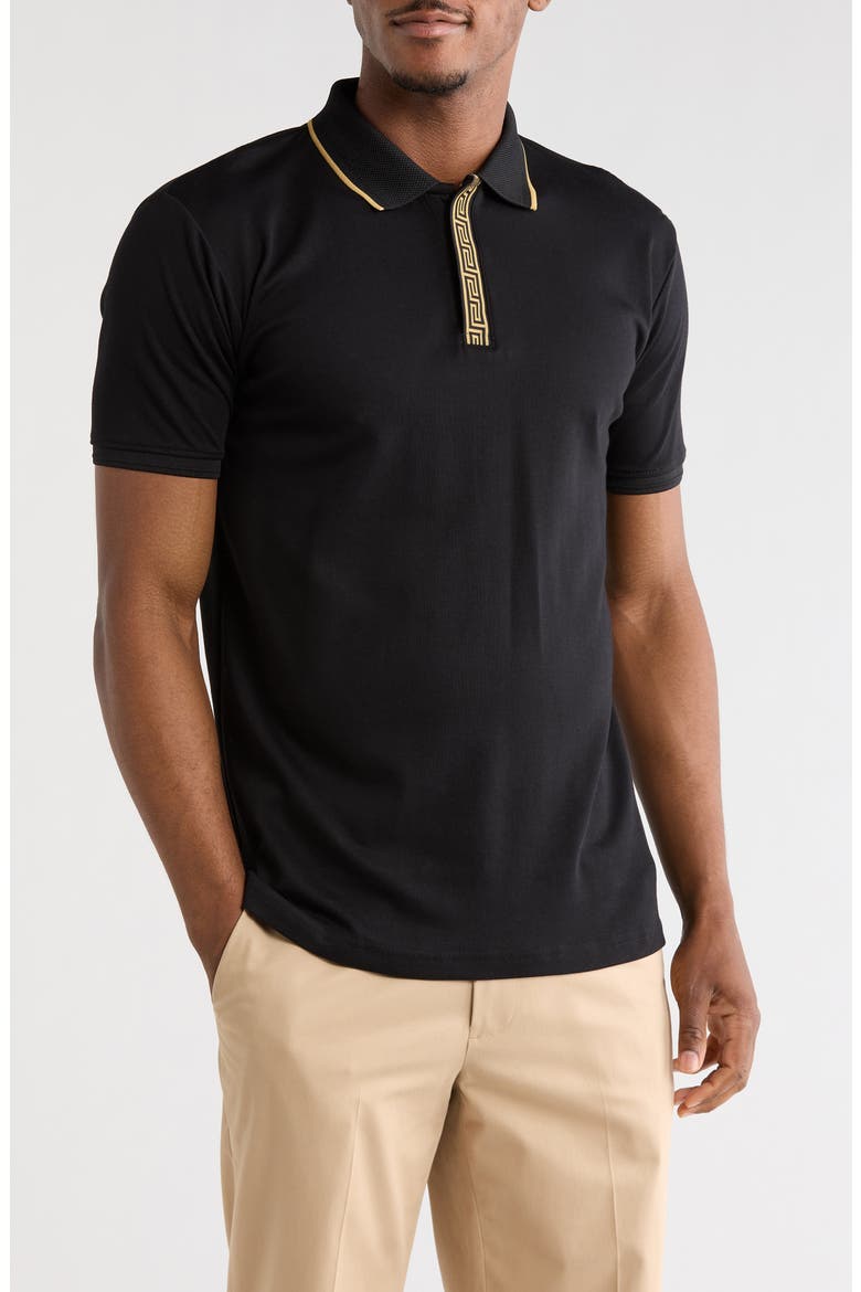 Geometric Covered Placket Polo, Main, color, BLACK