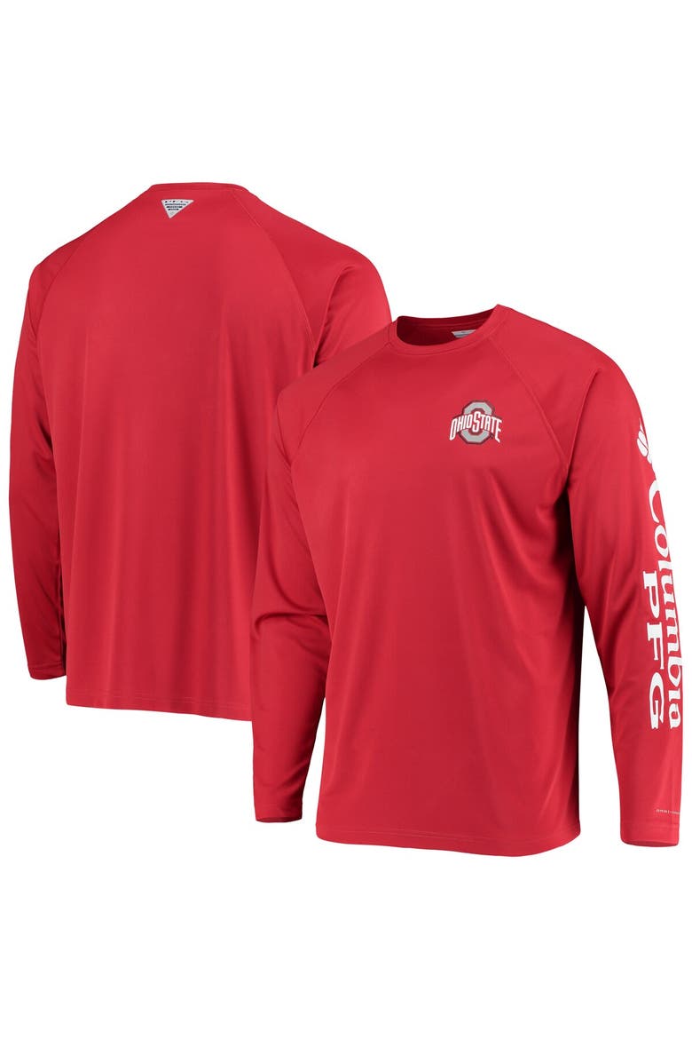 Men's Columbia Scarlet Ohio State Buckeyes Terminal Tackle Omni-Shade Raglan Long Sleeve T-Shirt, Main, color, Scarlet