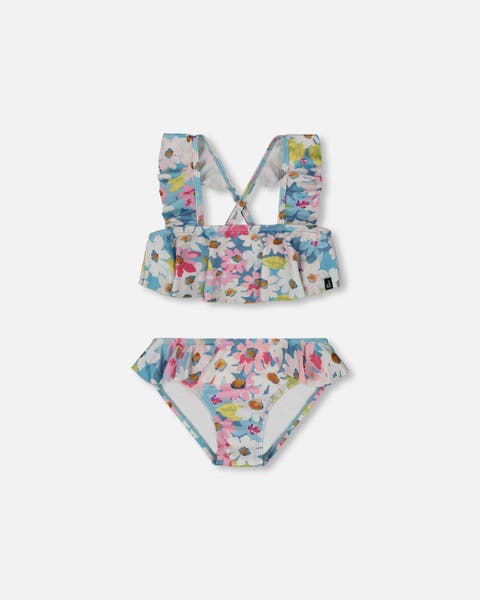 Deux Par Deux Two-Piece Swimsuit With Frills - Flower Deux Par Deux Two-Piece Swimsuit With Frills - Flower