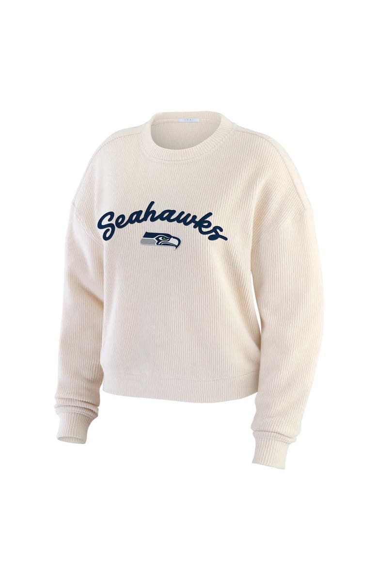 WEAR by Erin Andrews Women's WEAR by Erin Andrews  Oatmeal Seattle Seahawks Plus Size Rib-Knit Long Sleeve T-Shirt & Pants Lounge Set, Alternate, color, Oatmeal