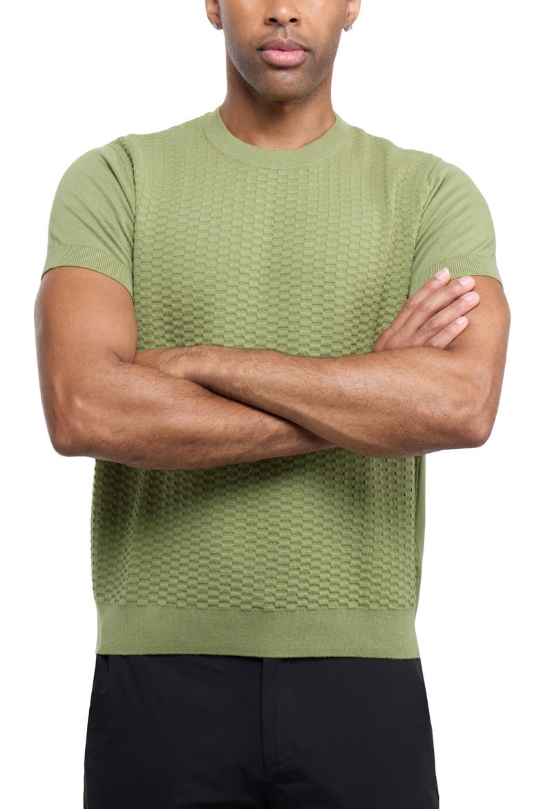 Check Short Sleeve Sweater, Alternate, color, GRASS