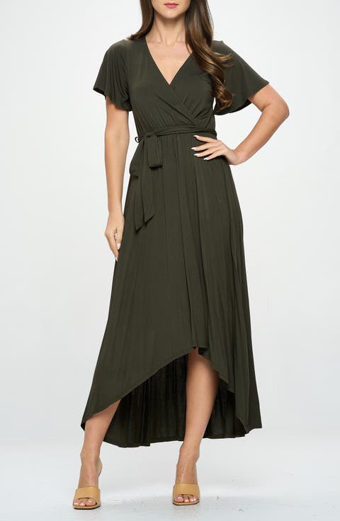 Flutter Sleeve High/Low Wrap Dress