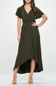 WEST K Flutter Sleeve High/Low Wrap Dress