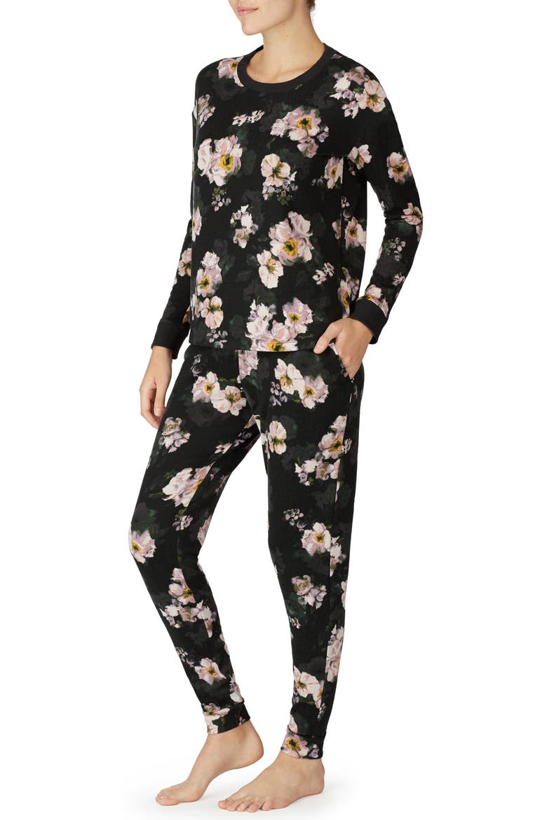 Jersey Jogger Pajamas (Nordstrom Exclusive), Alternate, color, BLACK WATERCOLOR FLORAL