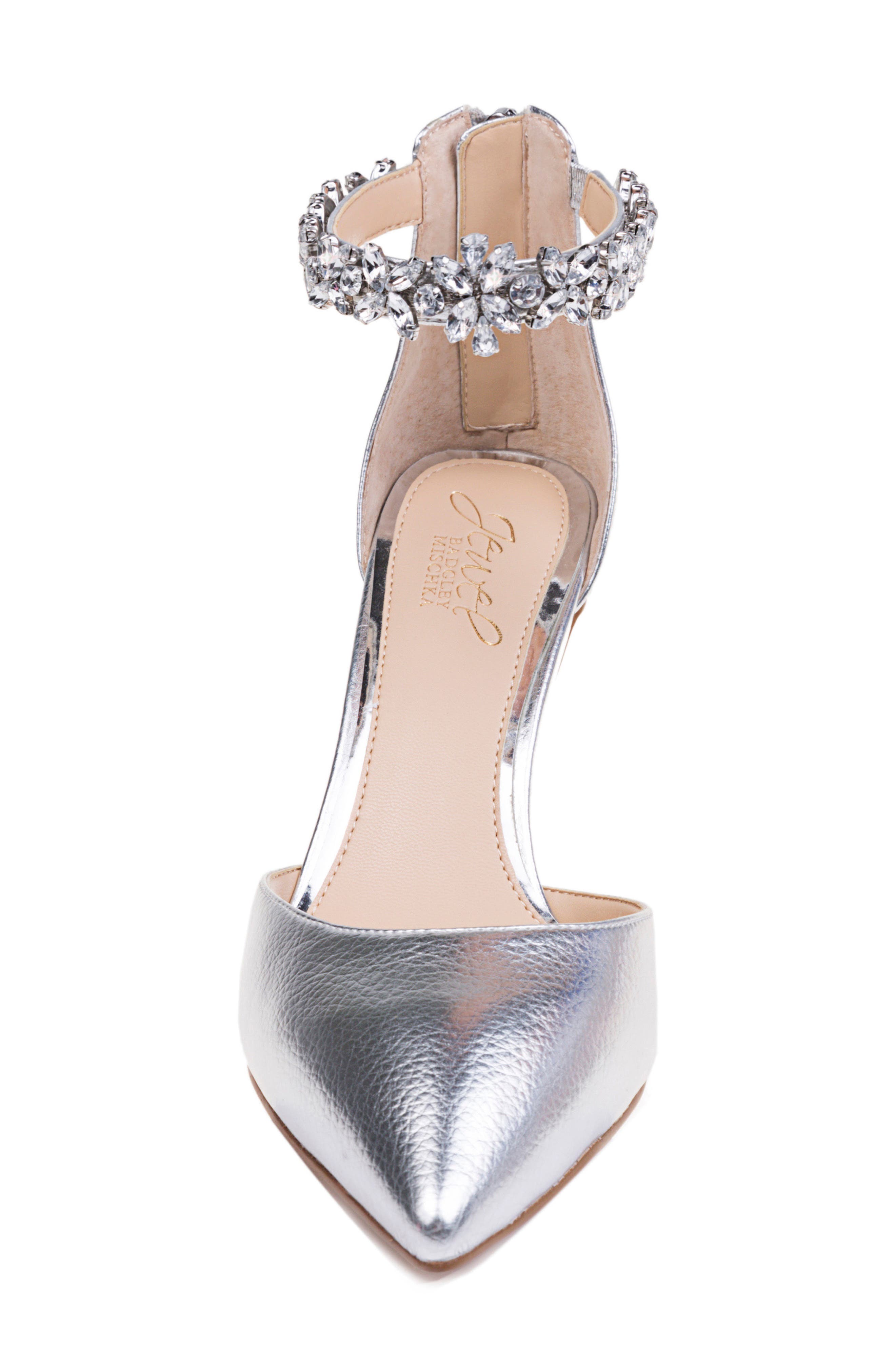 Raleigh Pointed Toe Ankle Strap Pump, Alternate, color, SILVER LEATHER