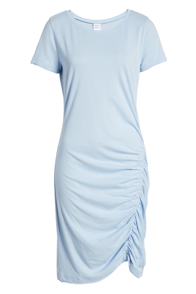 Ruched Cotton Blend T-Shirt Dress, Alternate, color, BLUE THREAD