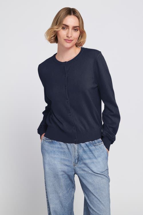 Elle Collection Fine Gauge Leight Weight Cardigan Sweater In Blue