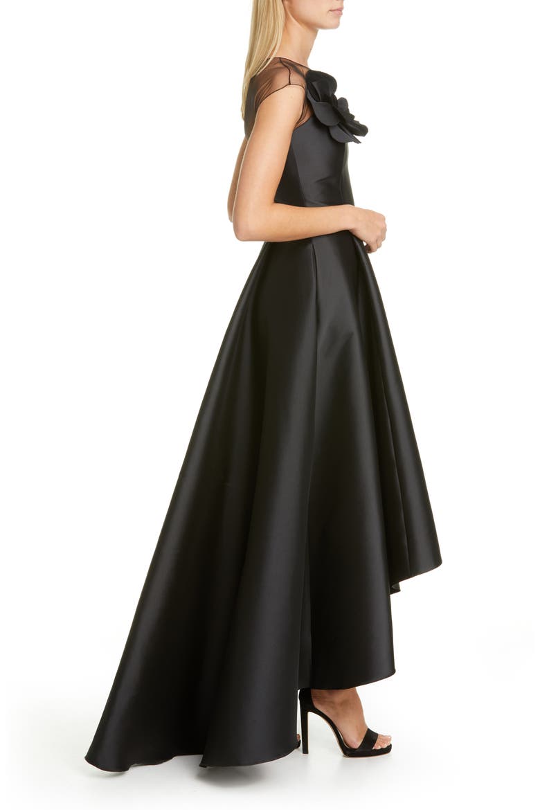 Roux Floral Appliqué High/Low Gown, Alternate, color, JET