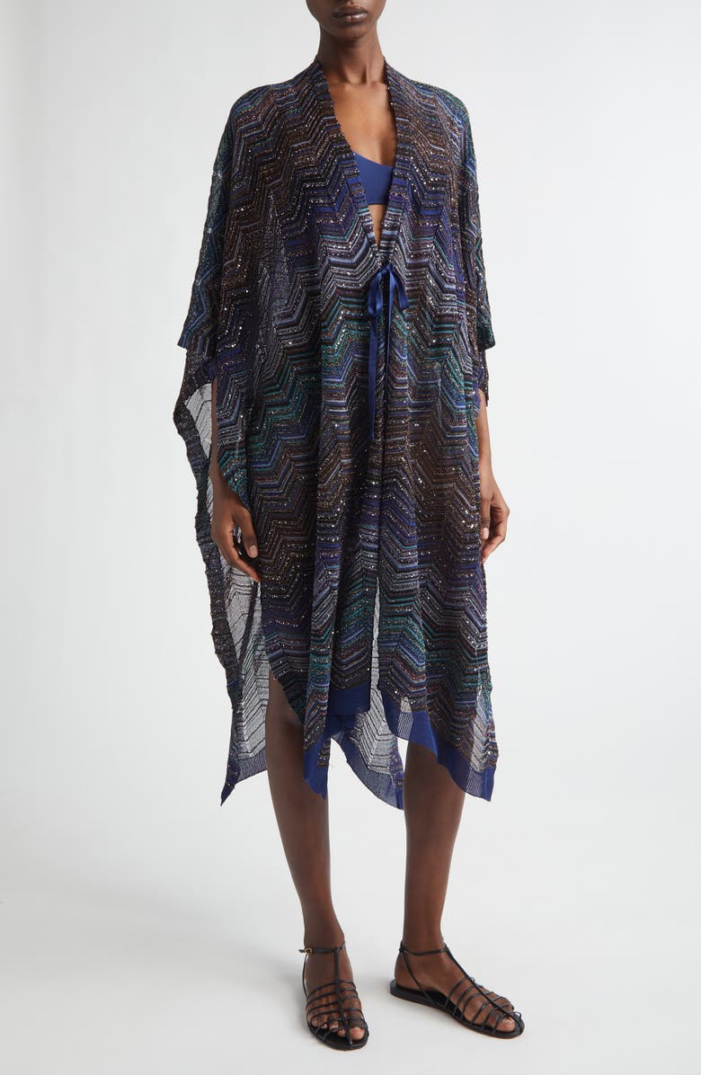 Missoni Chevron Stripe Ruana, Main, color, 0001 Black Multi