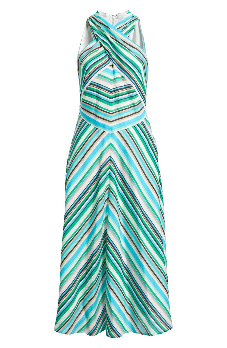 Tahari ASL Stripe Cross Neck Midi Dress, Alternate, color, Parakeet Multi