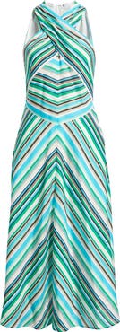 Tahari ASL Stripe Cross Neck Midi Dress