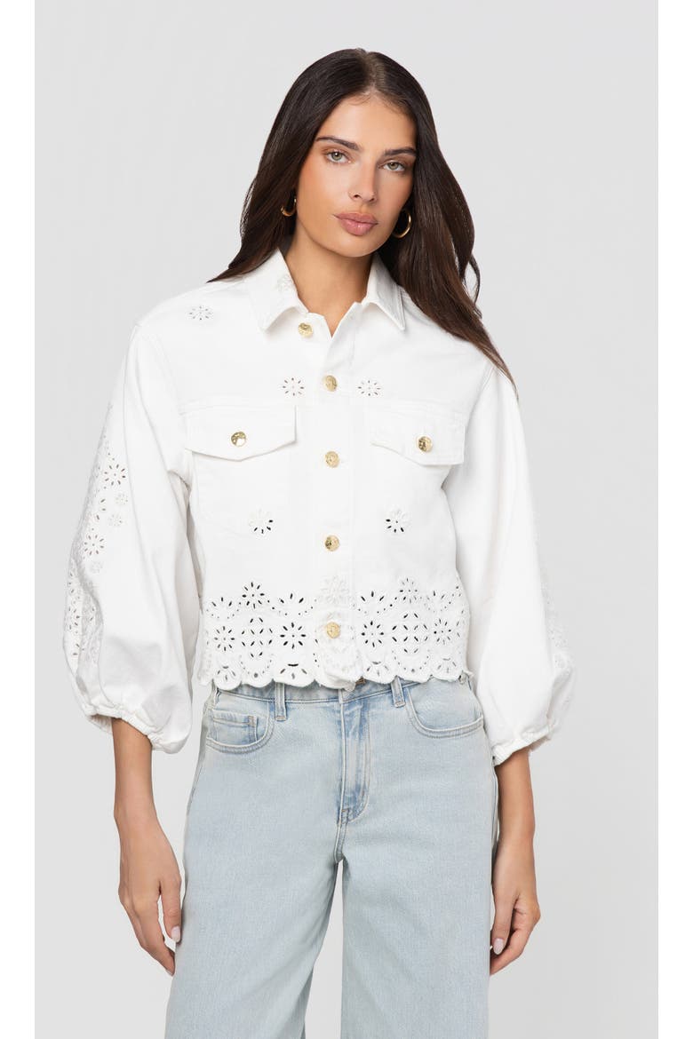 Lumere Embroidered Denim Jacket, Main, color, White/Grey Blue