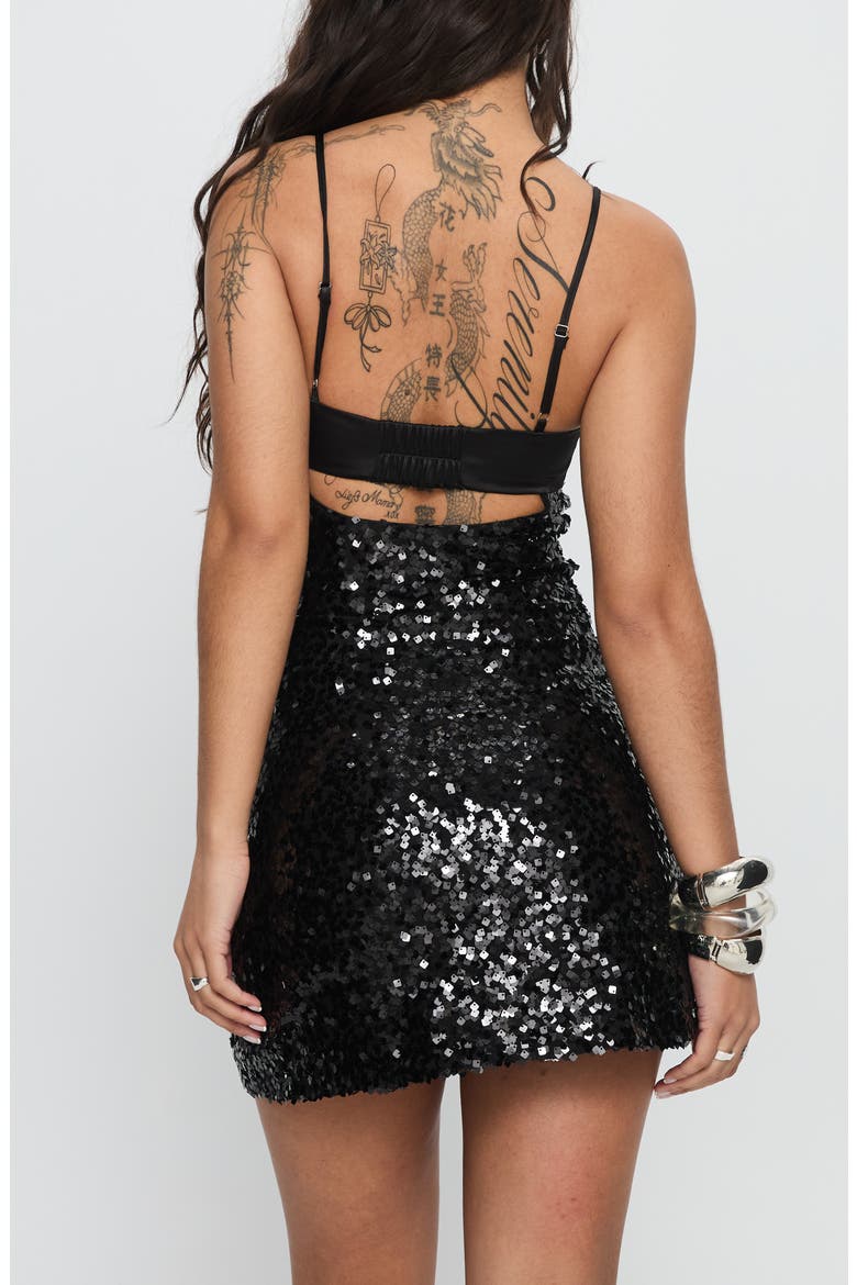 Alishia Sequin Satin Cocktail Minidress, Alternate, color, BLACK