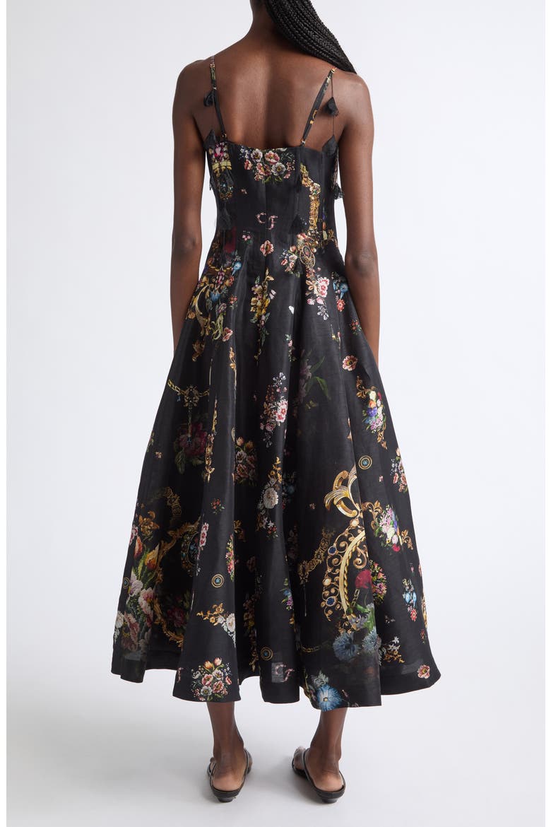 Floral Print Linen & Silk Corset Dress, Alternate, color, NIGHT GARDEN