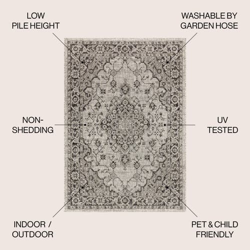 Jonathan Y Rozetta Boho Medallion Textured Weave Indoor/outdoor Area Rug In Gray/black