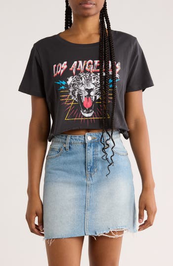 Prince Peter Los Angeles Tiger Crop Graphic T-shirt In Black