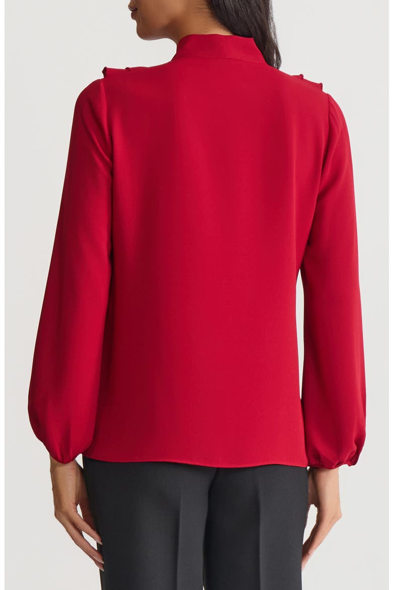 Ruffle Trim Tie Front Crepe Top, Alternate, color, FIRE RED