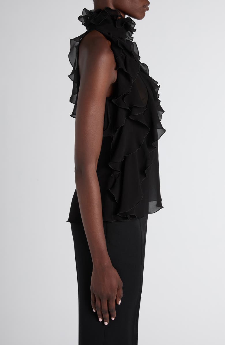 McQueen High Neck Ruffle Silk Georgette Top, Alternate, color, Black