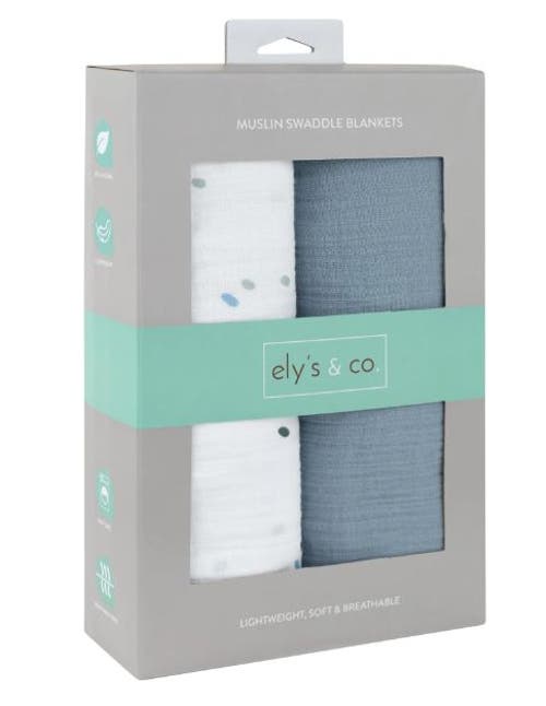 Zzdnu Swaddle Blanket Cotton Muslin Swaddle Blanket 2 Pack In Blue Dots/solid Blue