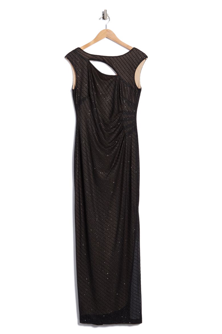 Cutout Textured Column Gown, Alternate, color, BLACK.NUDE
