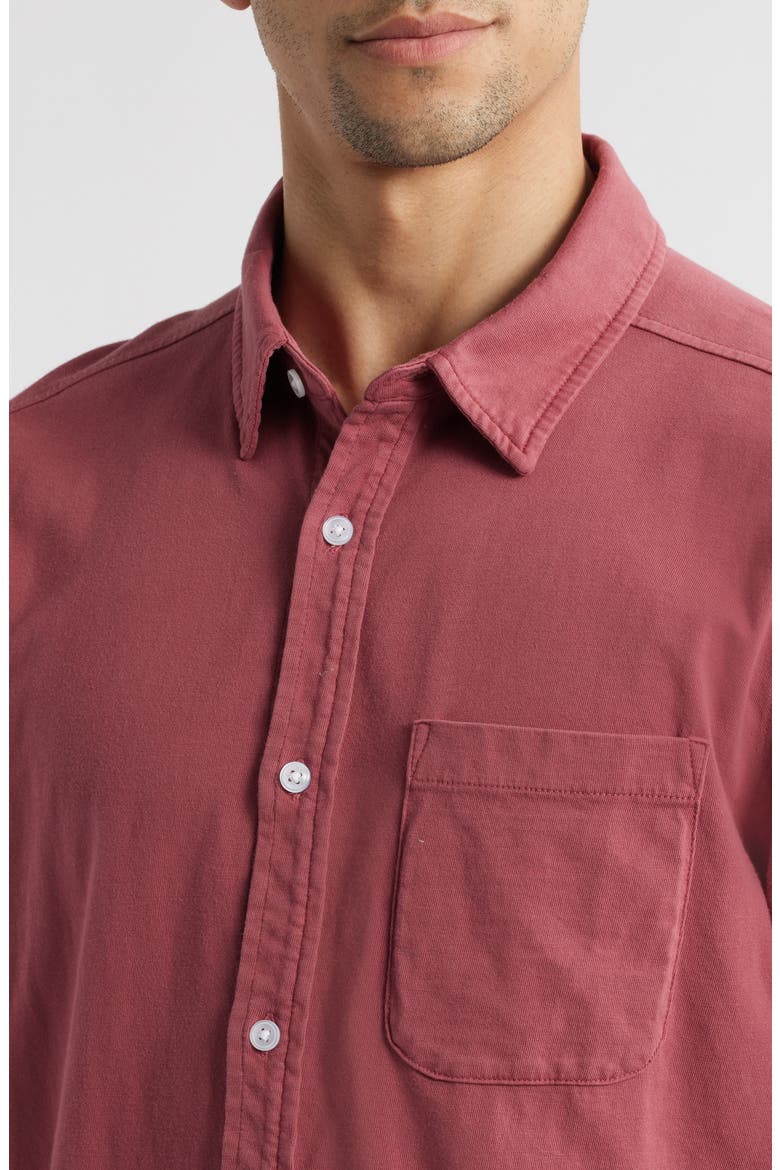 Saltaire Organic Cotton Knit Short Sleeve Button-Up Shirt, Alternate, color, RED