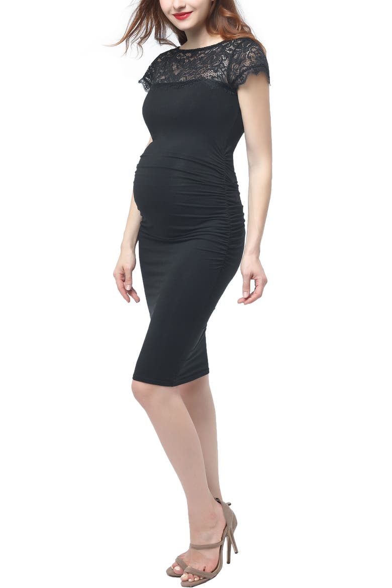 Morgran Lace Trim Body-Con Maternity Dress, Alternate, color, Black