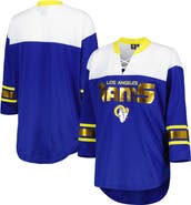 G-III 4HER BY CARL BANKS Women's G-III 4Her by Carl Banks Royal/White Los Angeles Rams Double Team 3/4-Sleeve Lace-Up T-Shirt