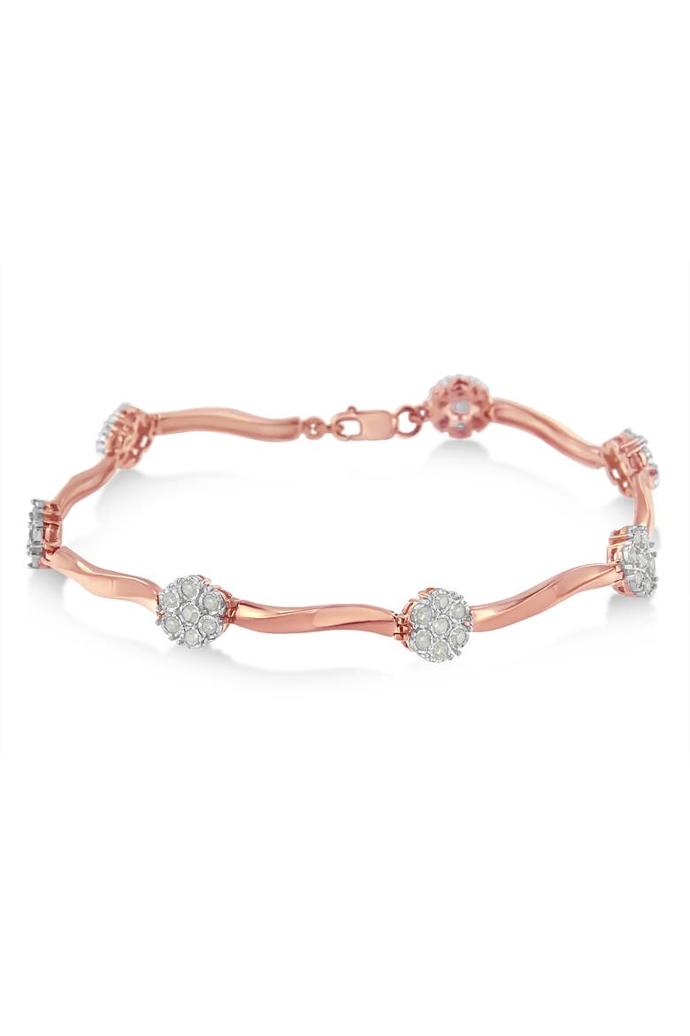 . 10k Rose Gold Over Silver 1.0 cttw Diamond Floral Link Bracelet, Alternate, color, Pink