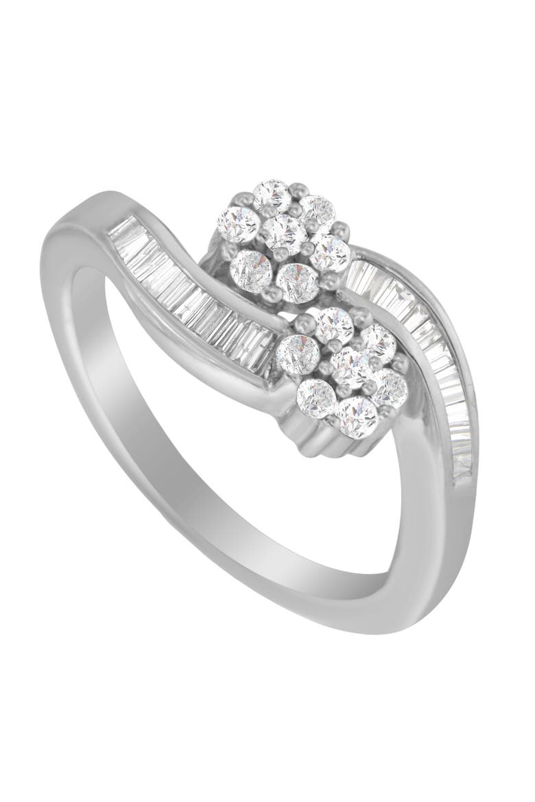14K White Gold Round and Baguette Diamond Bypass Ring, Alternate, color, White Gold
