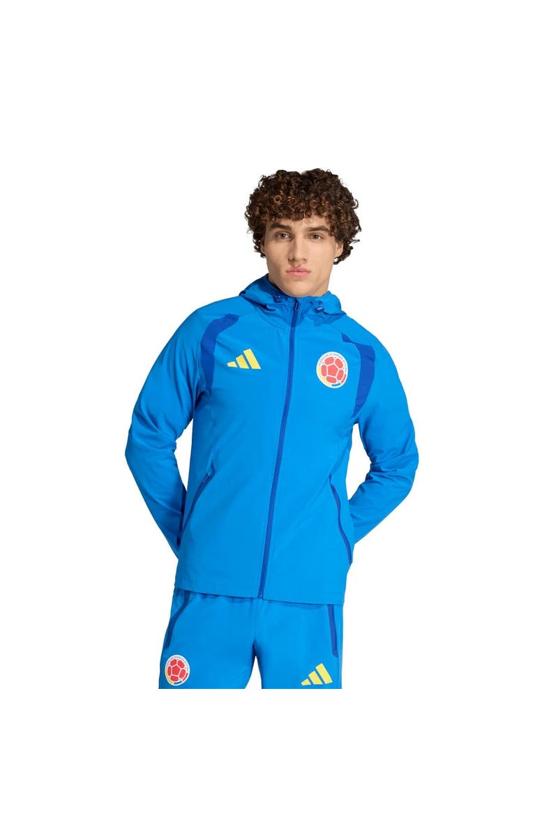 adidas Men's adidas  Blue Colombia National Team FIFA x World Cup 2026 Tiro Travel Raglan Full-Zip Windbreaker Hoodie, Main, color, Blue