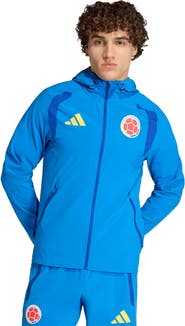 adidas Men's adidas  Blue Colombia National Team FIFA x World Cup 2026 Tiro Travel Raglan Full-Zip Windbreaker Hoodie