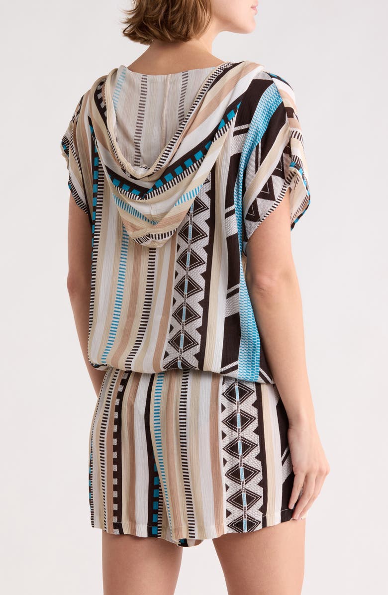 Elan Kanga Drawstring Hem Cover-Up Hoodie, Alternate, color, Neutral Aztec