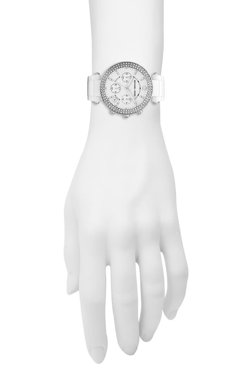 MICHAEL Michael Kors Michael Kors 'Parker' Chronograph Ceramic Bracelet Watch, 39mm, Alternate, color,