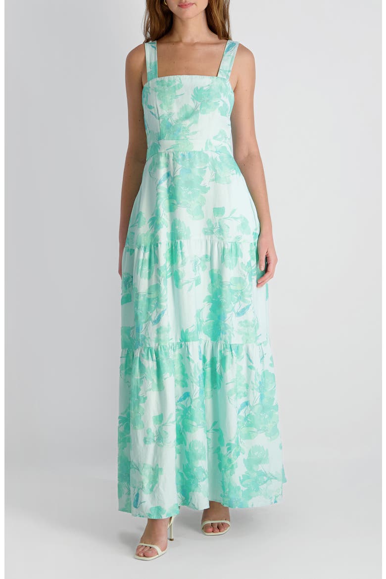 Sophie Fleur Tiered Maxi Dress, Main, color, MERMAID GREEN