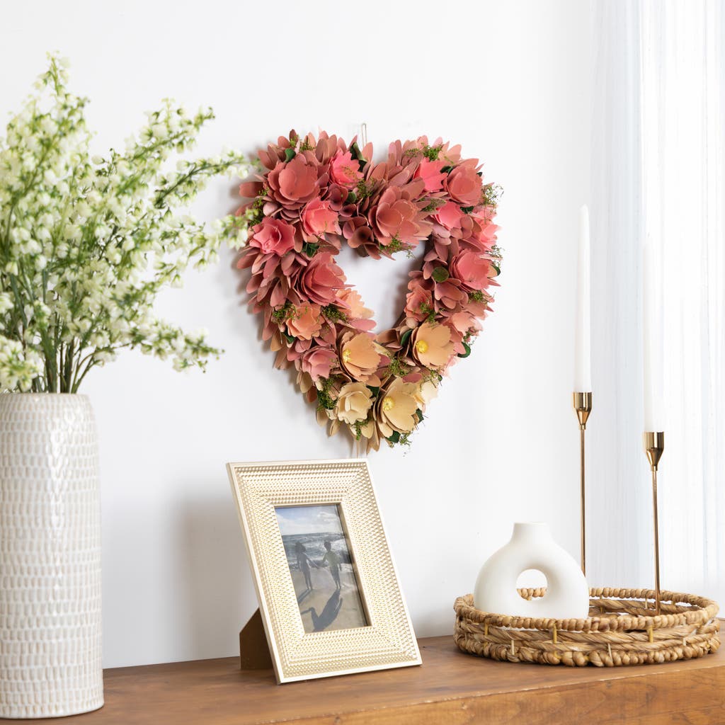Northlight Mixed Floral Artificial Valentine's Day Heart Wreath In Pink