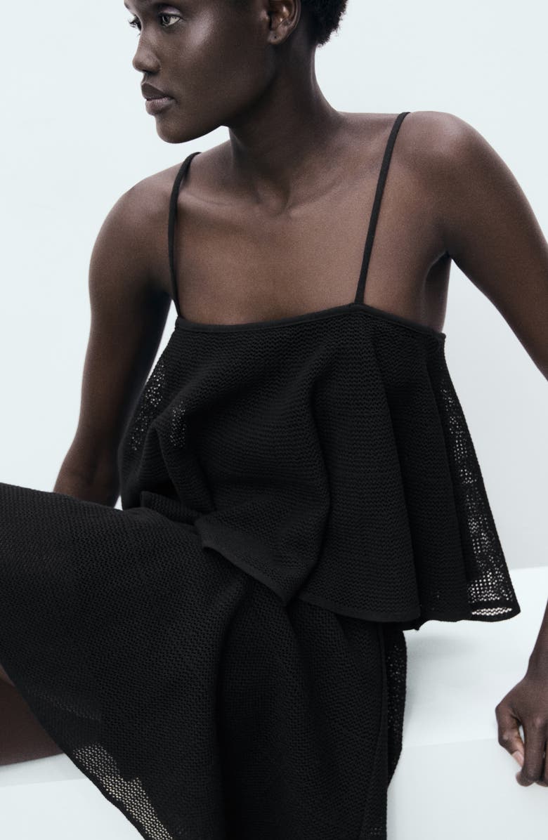 MANGO Ruffle Knit Minidress, Alternate, color, Black