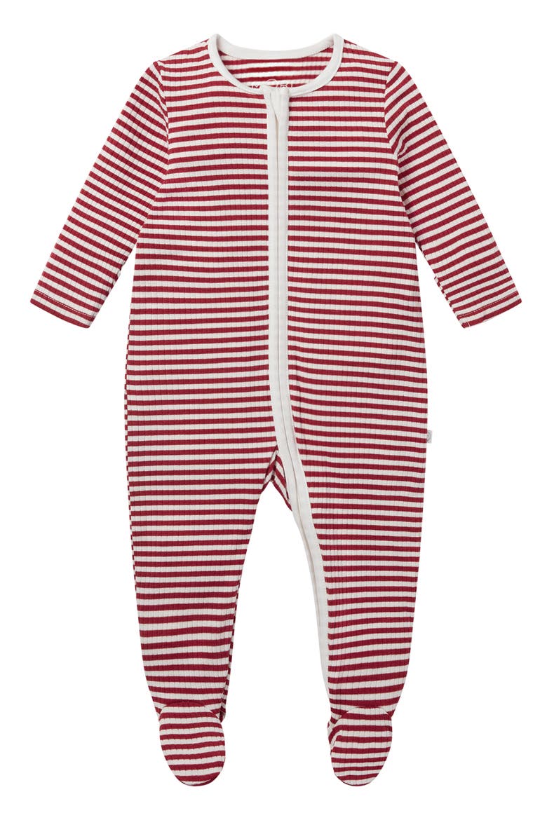 Rib Fitted One-Piece Footed Pajamas, Main, color, RED STRIPE