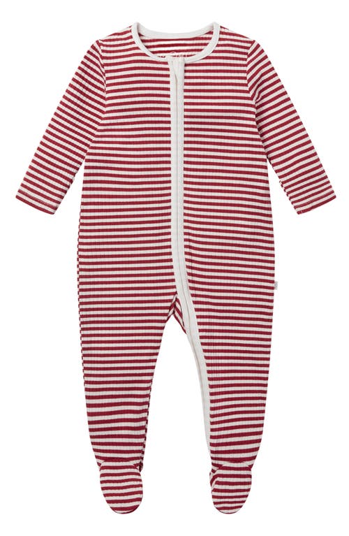 MORI Rib Fitted One-Piece Footed Pajamas in Red Stripe 