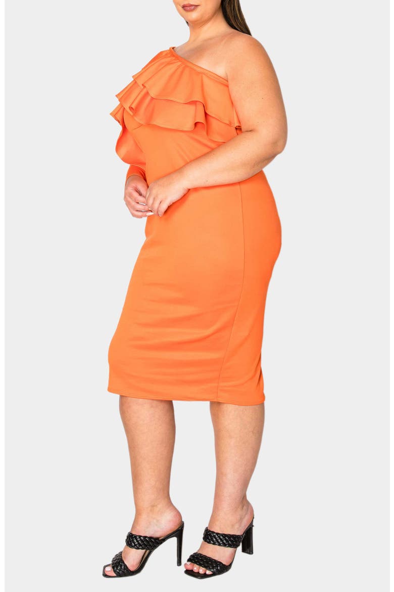 Val Ruffle One-Shoulder Midi Dress, Alternate, color, TANGERINE