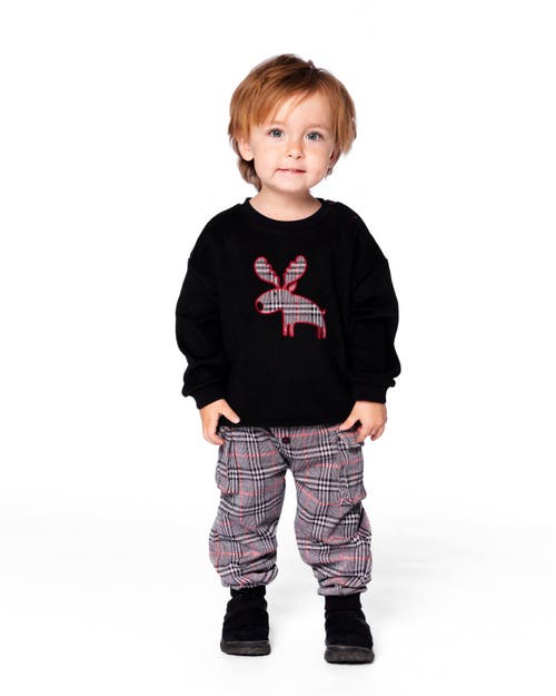 Deux Par Deux Sweater And Cargo Pants Set With Moose Applique In Black