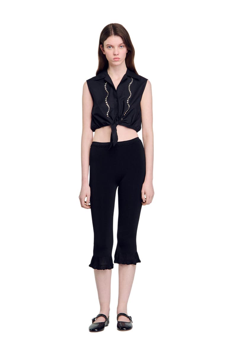 SANDRO Rhinestone cropped shirt, Main, color, 