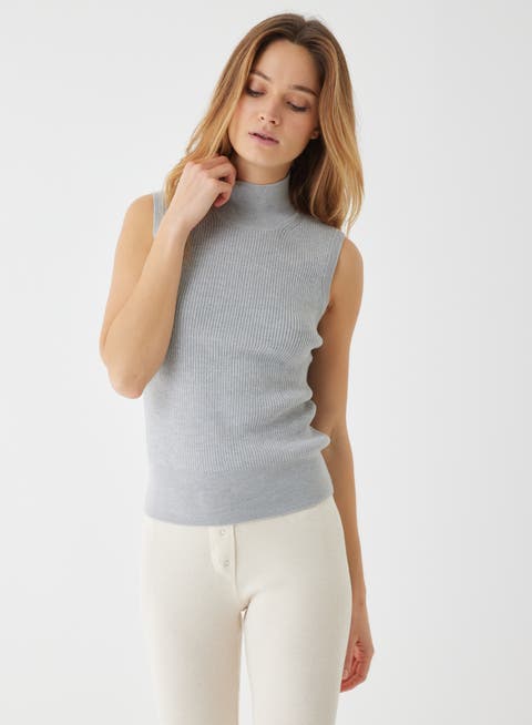 Compact Merino Mini Rib Sleeveless Turtleneck