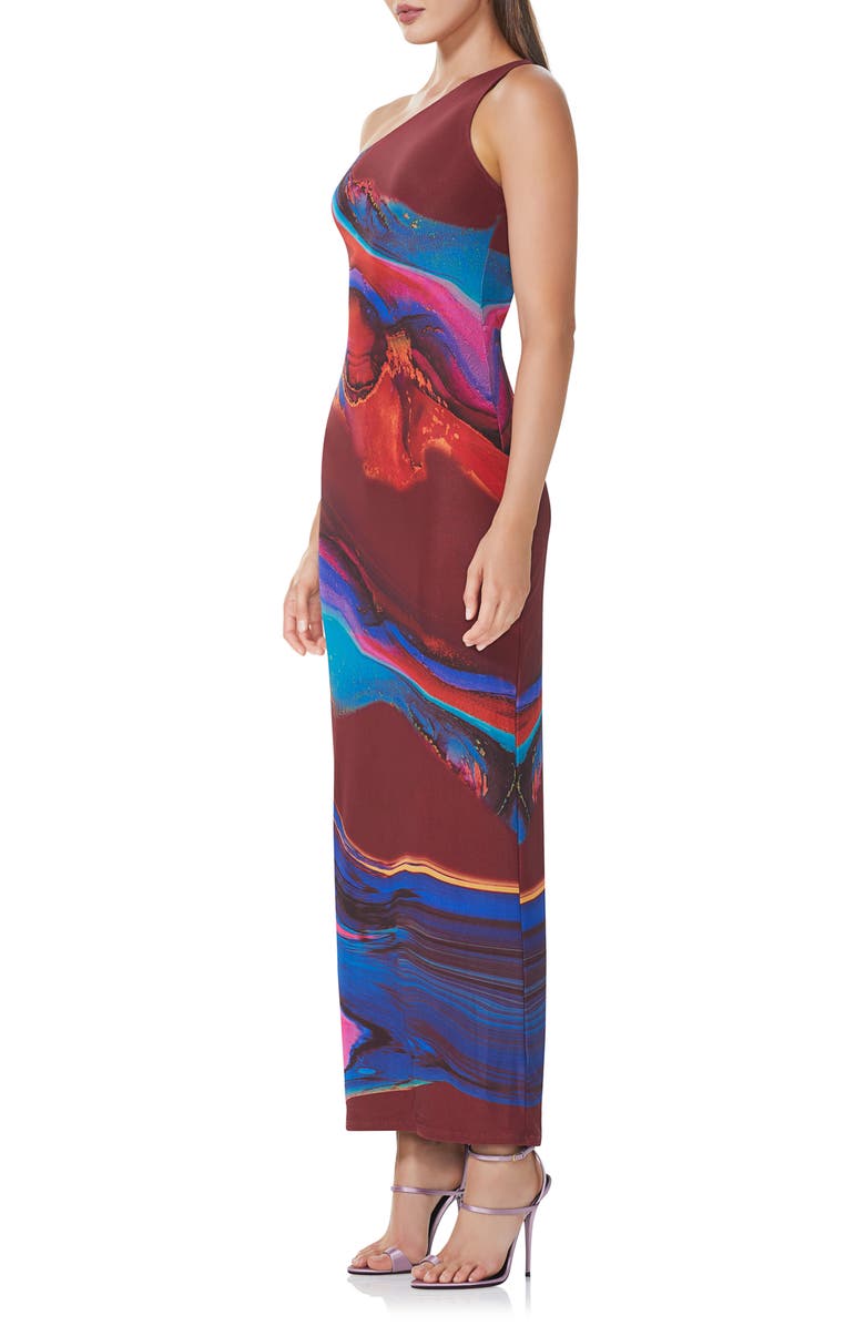 AFRM Foley One-Shoulder Dress, Alternate, color, Ocean Marble
